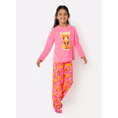 Pijama Manga Longa Algodão Menina Capivara Vibes