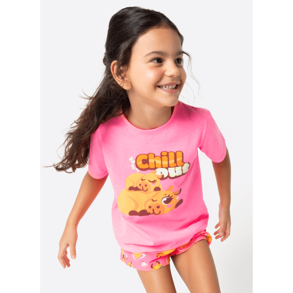 Pijama Manga Curta Algodão Menina Capivara Vibes - 3