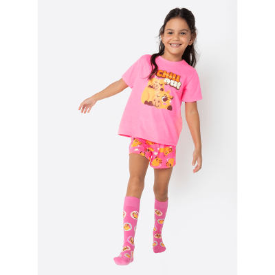 Pijama Manga Curta Algodão Menina Capivara Vibes