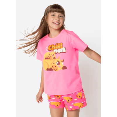 Pijama Manga Curta Menina Teen Capivara Vibes