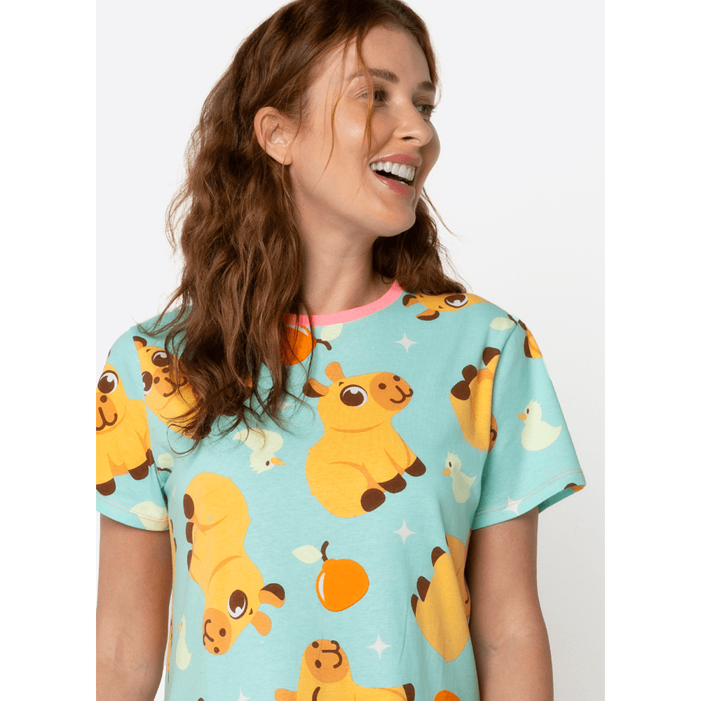 Camisola Manga Curta Algodão Feminina Capivara Vibes - 2