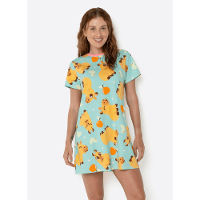 Camisola Manga Curta Algodão Feminina Capivara Vibes - 1