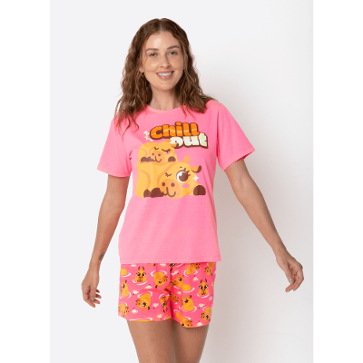 Pijama Manga Curta Feminino Capivara Vibes