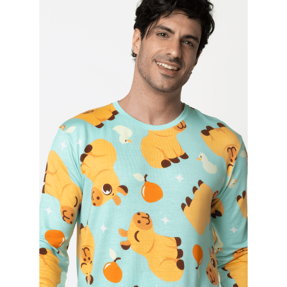 Pijama Manga Longa Ultra Visco Unissex Adulto Capivara Vibes - 4