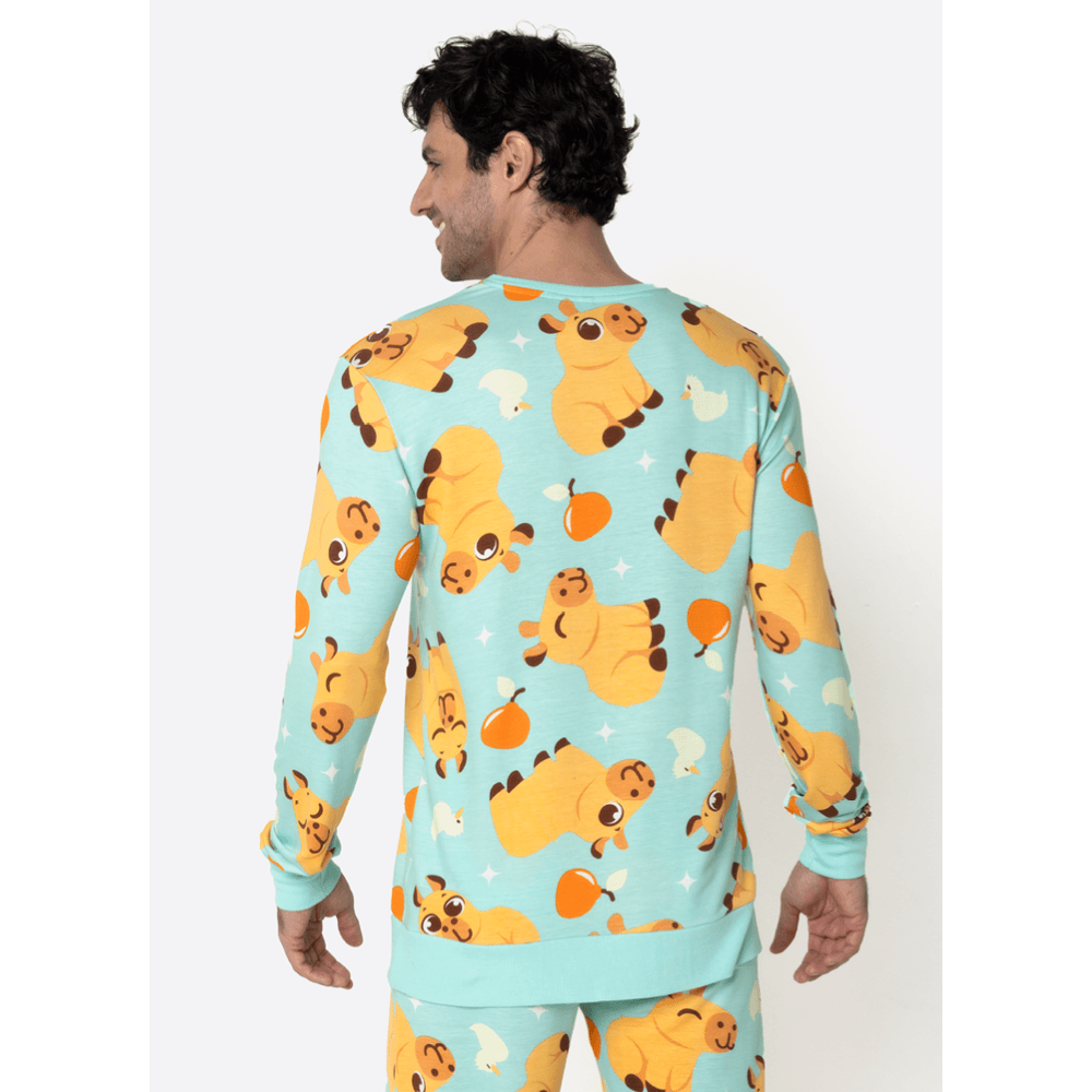 Pijama Manga Longa Ultra Visco Unissex Adulto Capivara Vibes - 6