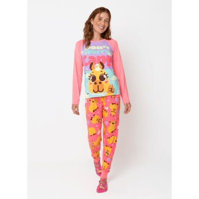 Pijama Manga Longa Viscolycra Feminino Capivara Vibes