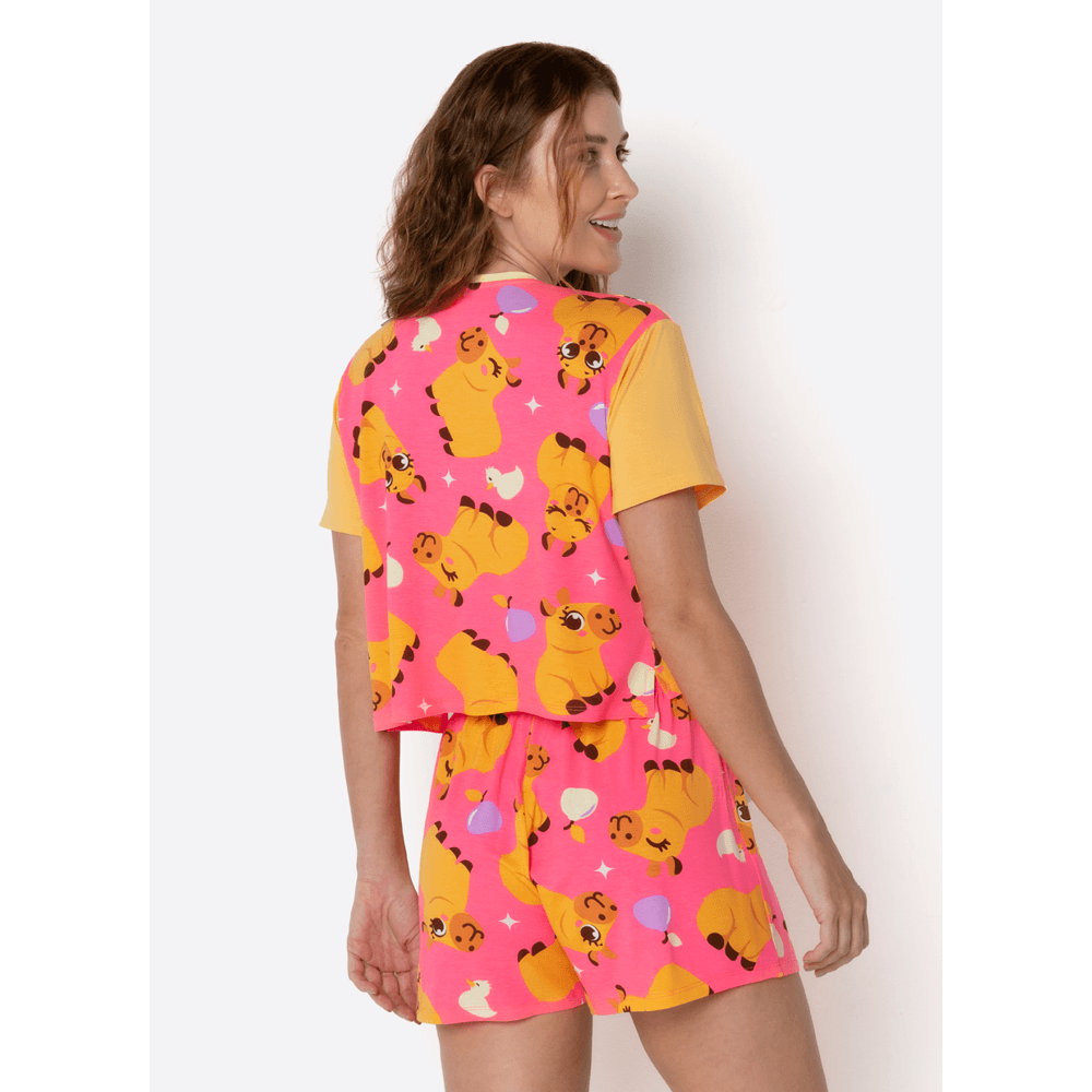 Pijama Manga Curta Viscolycra Feminino Capivara Vibes - 3