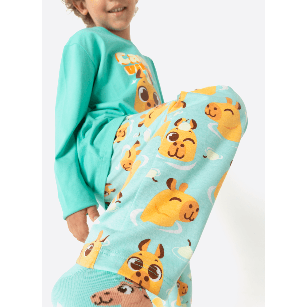 Pijama Manga Longa Algodão Menino Capivara Vibes - 4