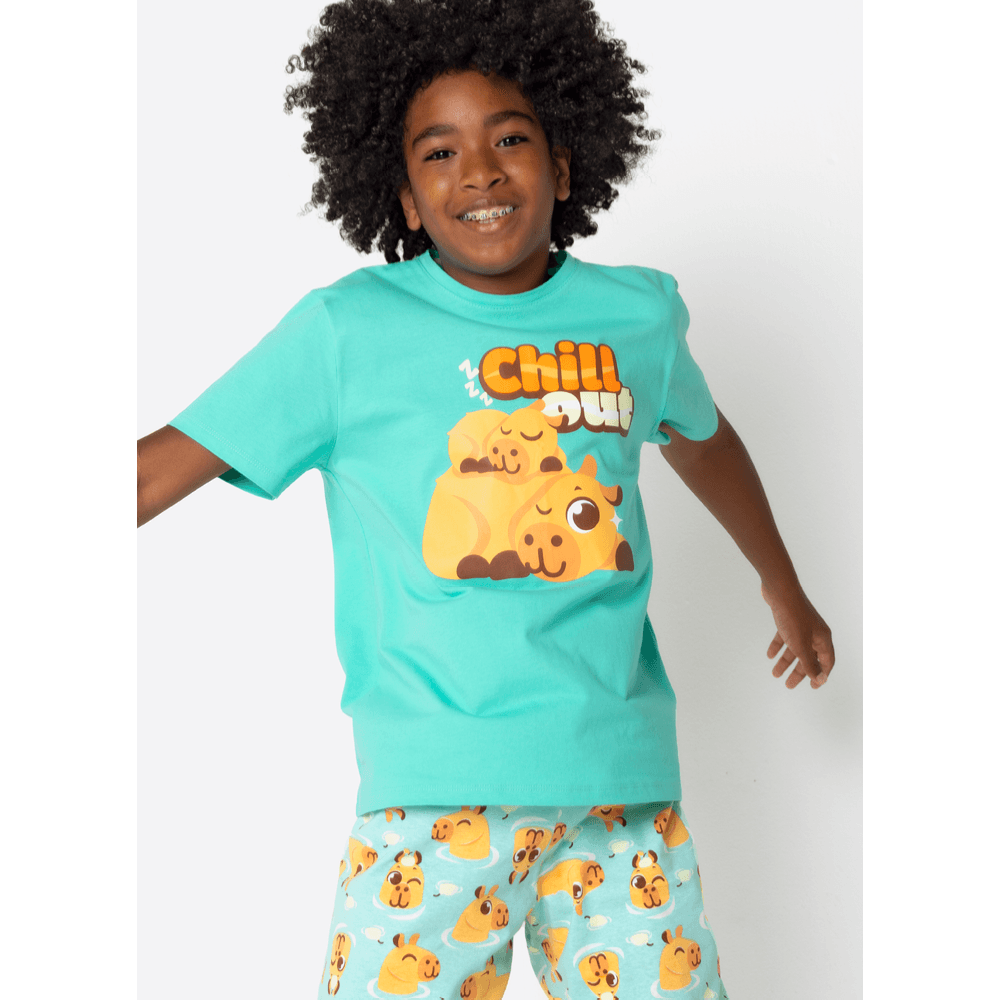 Pijama Manga Curta Algodão Menino Teen Capivara Vibes - 2