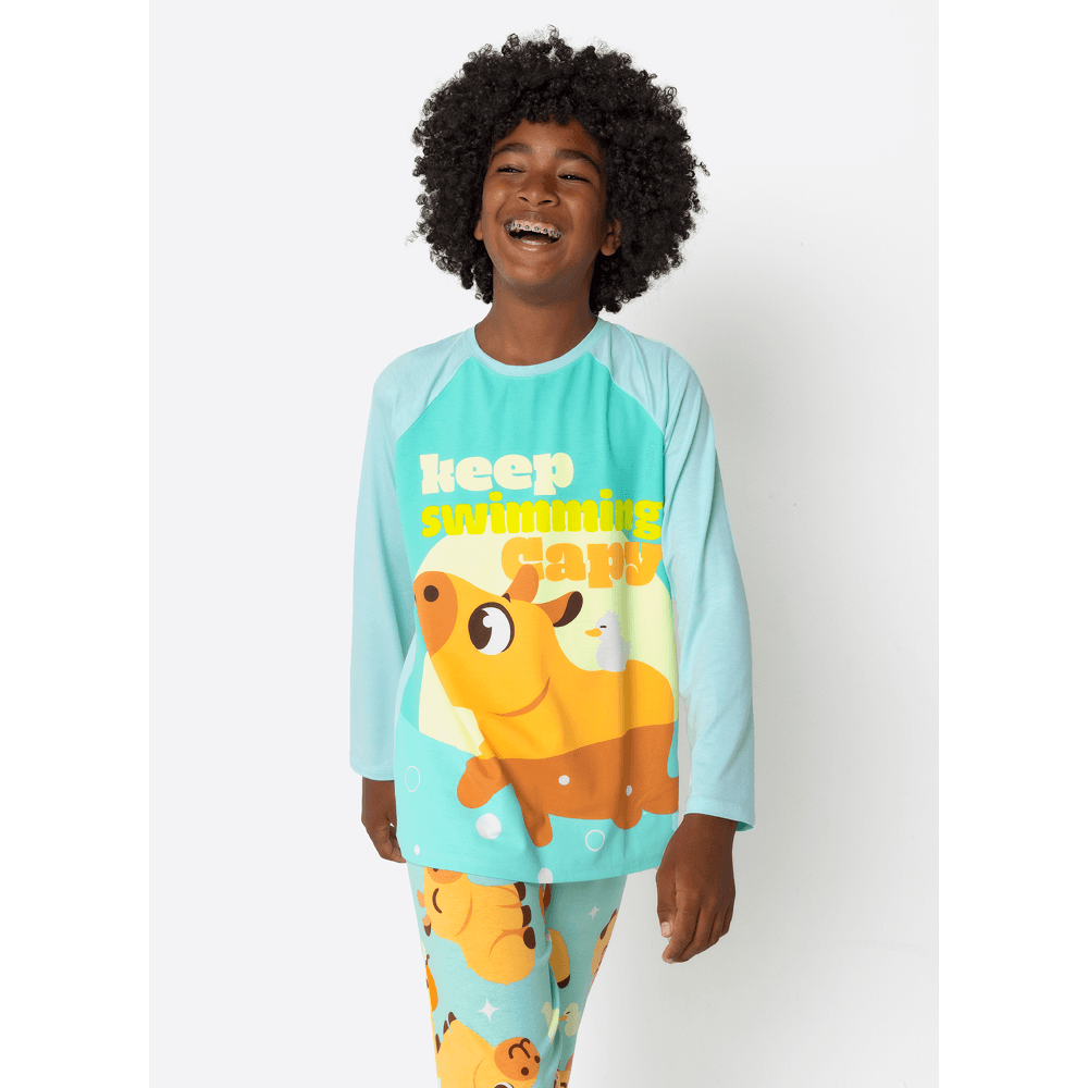 Pijama Manga Longa Viscolycra Menino Teen Capivara Vibes - 3