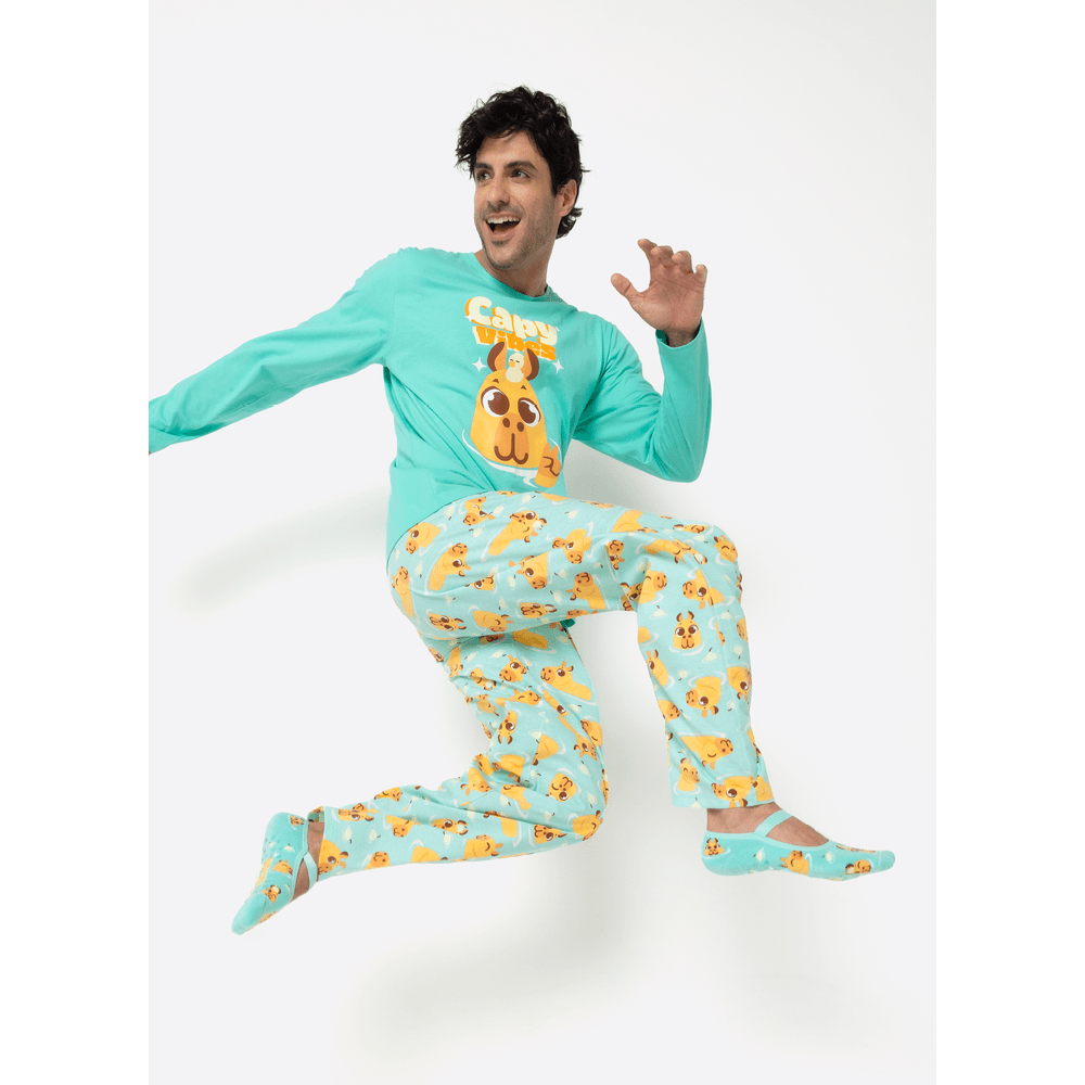 Pijama Manga Longa Algodão Masculino Capivara Vibes - 1