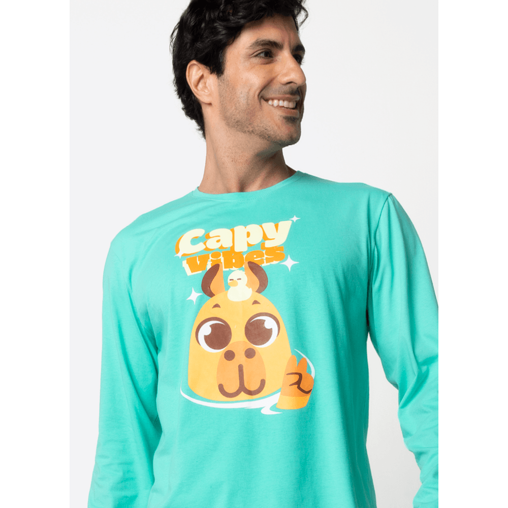 Pijama Manga Longa Algodão Masculino Capivara Vibes - 2