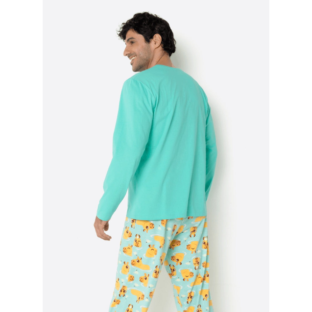 Pijama Manga Longa Algodão Masculino Capivara Vibes - 3