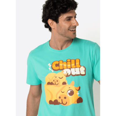 Pijama Manga Curta Algodão Masculino Capivara Vibes