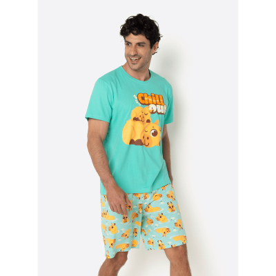 Pijama Manga Curta Algodão Masculino Capivara Vibes