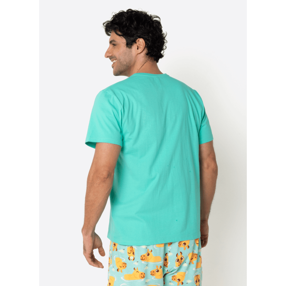 Pijama Manga Curta Algodão Masculino Capivara Vibes - 3