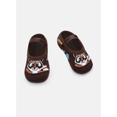 Meia Sapatilha Antiderrapante Bebê Menino Guaxinim Chocolate