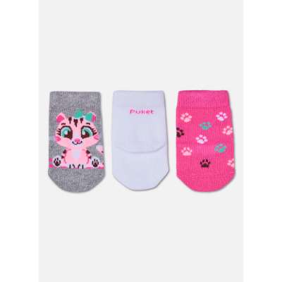 Kit com 3 meias Bebê Menina Onça