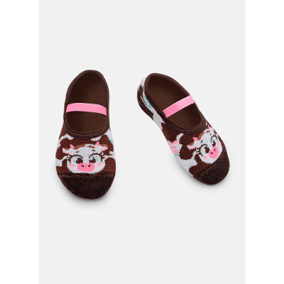 Meia Sapatilha Antiderrapante Bebê Menina Vaca Chocolate
