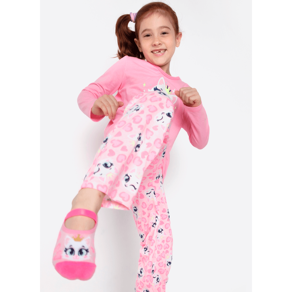 Pijama Manga Longa Menina Gata Romântica - 3