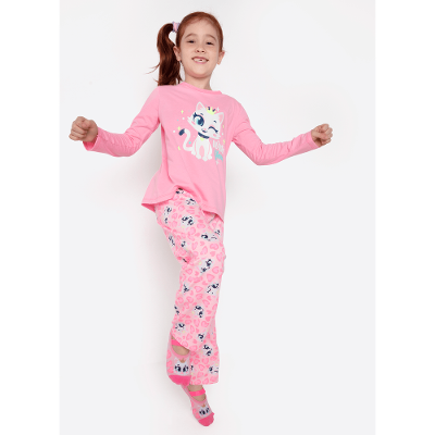 Pijama Manga Longa Menina Gata Romântica