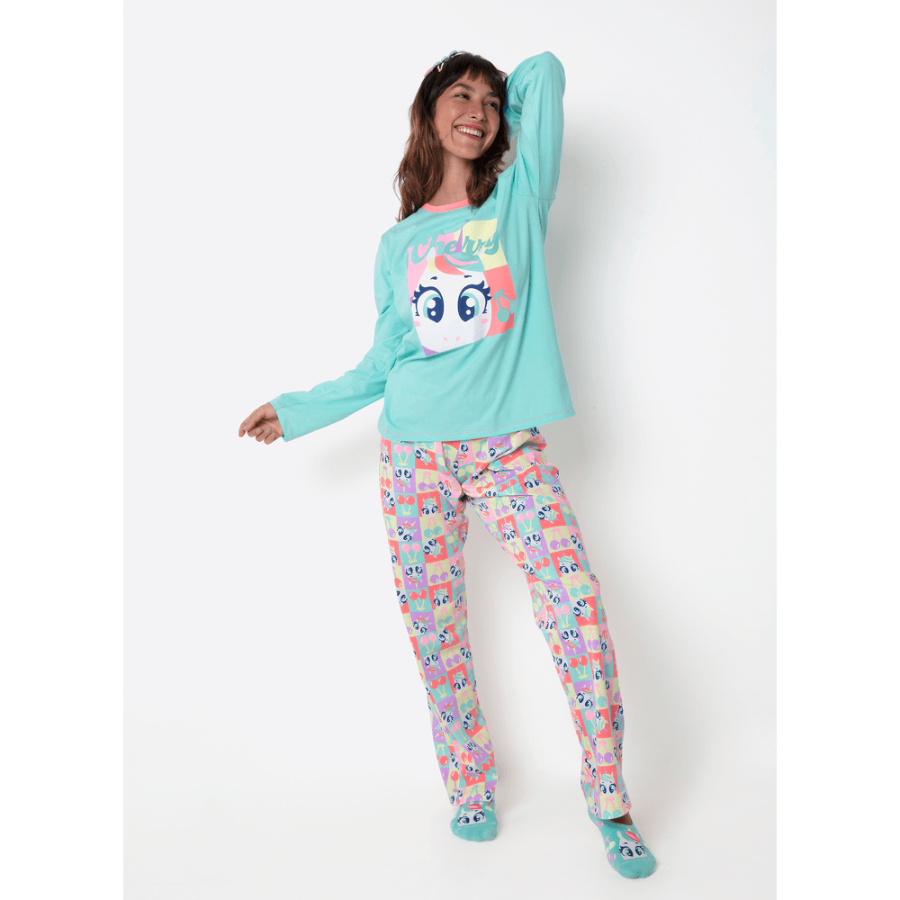 Pijama Manga Longa Algodão Feminino Unicórnio Cherry - 1