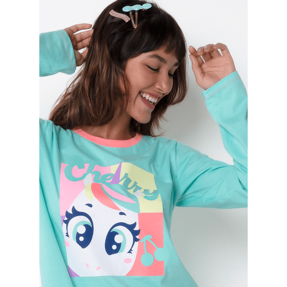 Pijama Manga Longa Algodão Feminino Unicórnio Cherry - 2