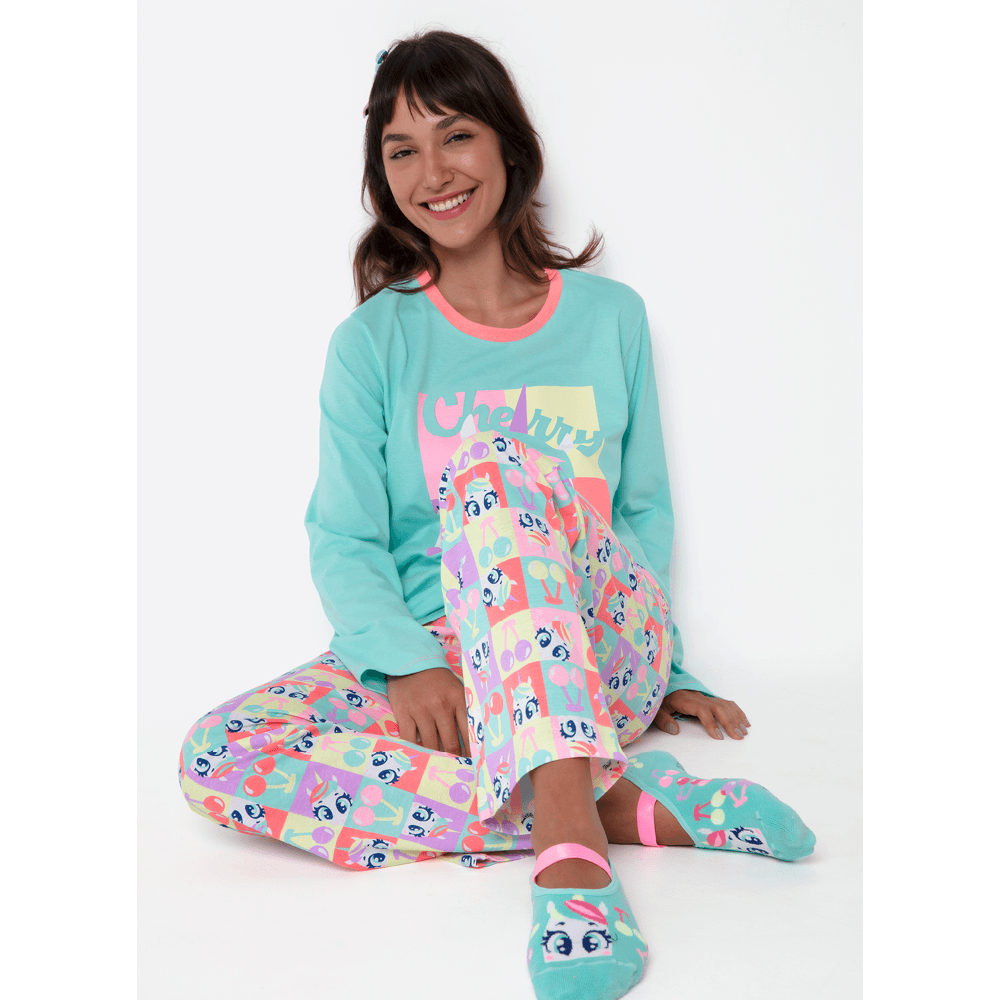 Pijama Manga Longa Algodão Feminino Unicórnio Cherry - 4