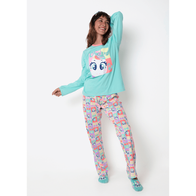 Pijama Manga Longa Algodão Feminino Unicórnio Cherry