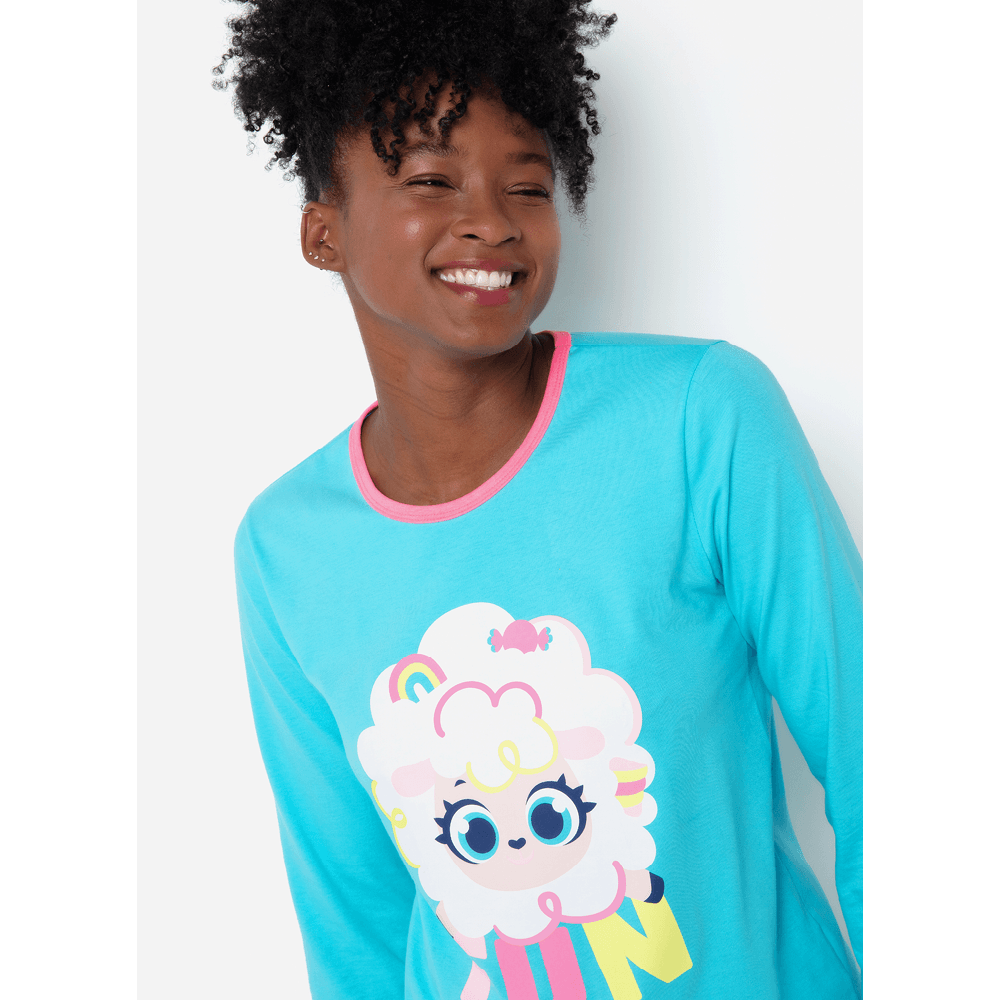 Pijama Manga Longa Algodão Feminino Ovelha - 2