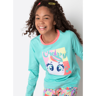 Pijama Manga Longa Algodão Menina Teen Unicórnio Cherry