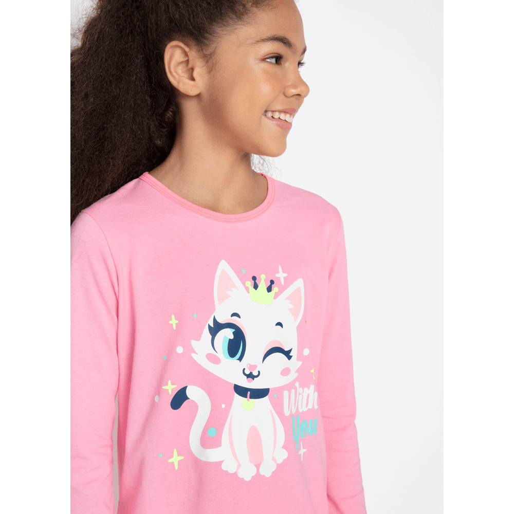 Pijama Manga Longa Algodão Menina Teen Gata Romântica - 2