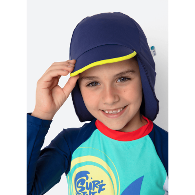 Chapéu com Proteção Solar Menino Color Block Azul Marinho