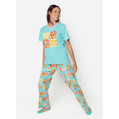 Pijama Manga Curta Algodão Feminino Capivara Vibes