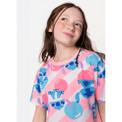 Camisola Manga Curta Algodão Menina Teen Stitch