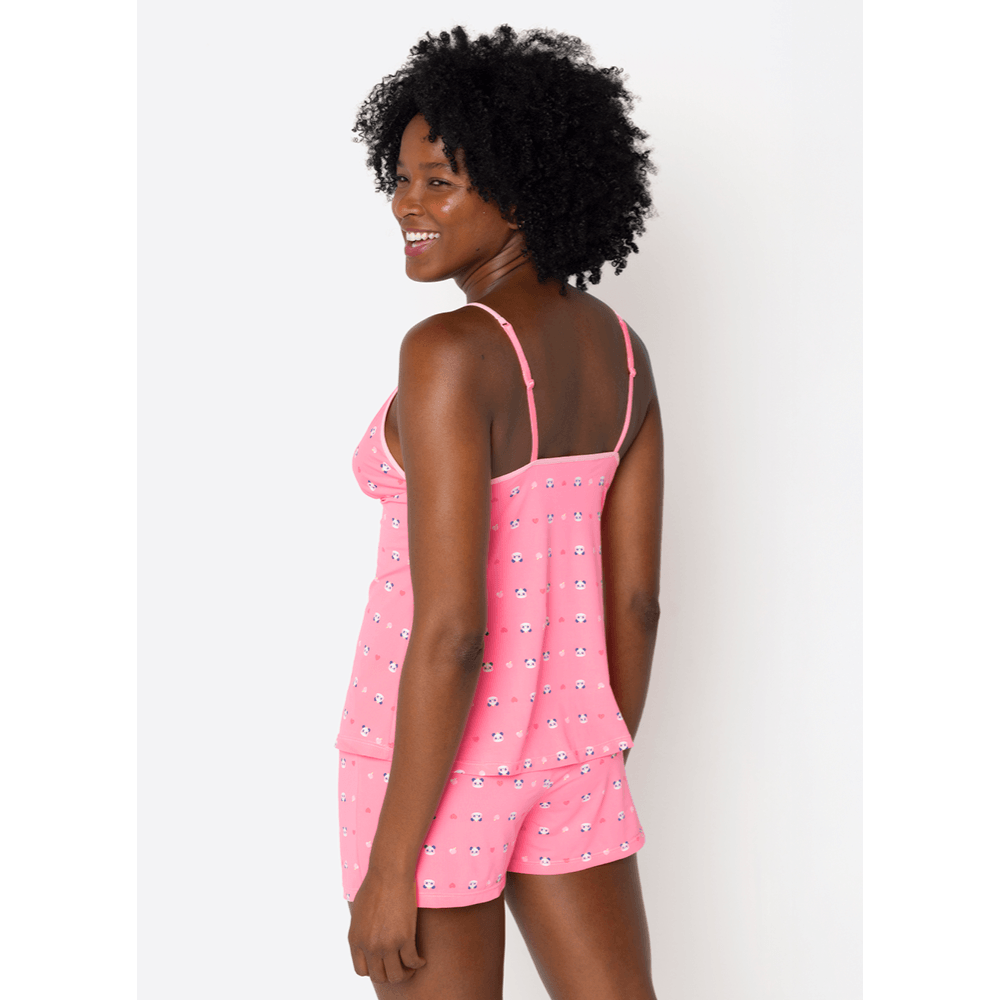Pijama Regata Microfibra Feminino Panda Romântico - 2