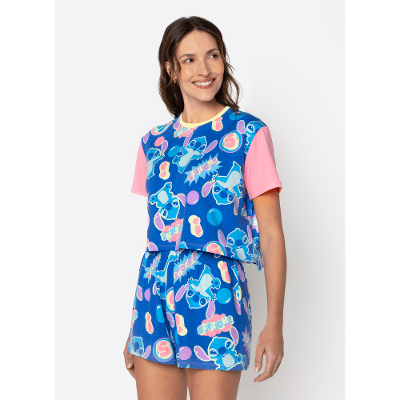 Pijama Manga Curta Viscolycra Feminino Stitch