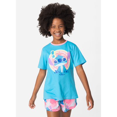 Pijama Manga Curta Algodão Menina Teen Stitch