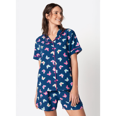 Pijama Manga Curta Viscose Feminino Borboletas