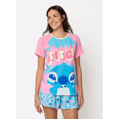 Pijama Manga Curta Viscolycra Feminino Stitch