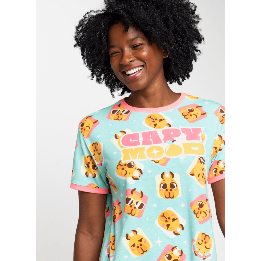 Camisola Manga Curta Algodão Feminina Capivara Vibes - 2