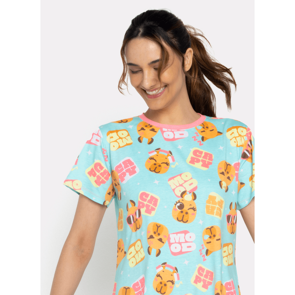 Camisola Manga Curta Algodão Feminina Capy Bora - 2