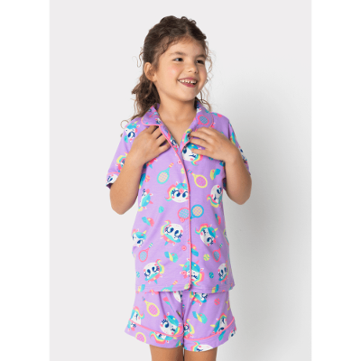 Pijama Manga Curta Viscose Menina Unicórnio Tênis
