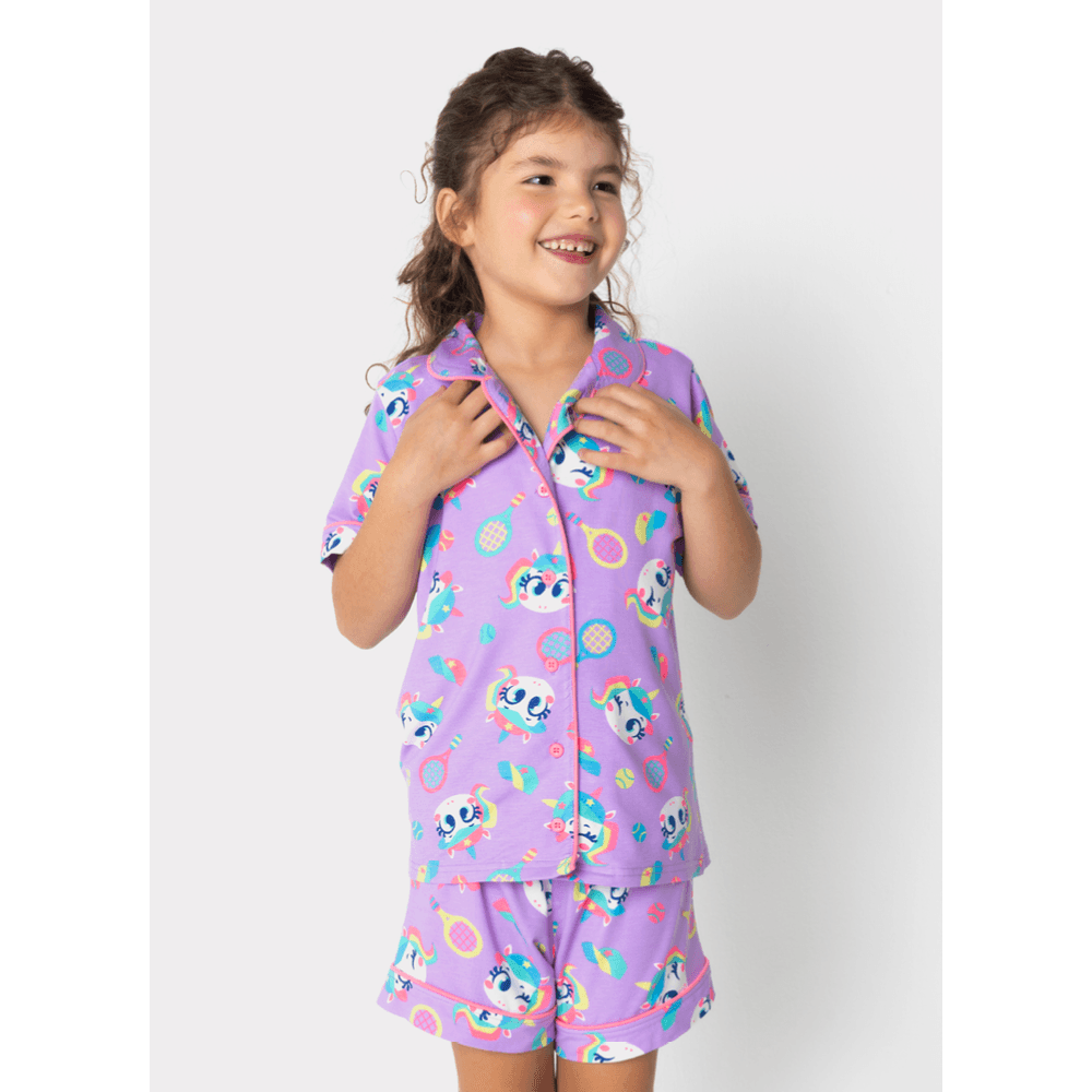 Pijama Manga Curta Viscose Menina Unicórnio Tênis - 1