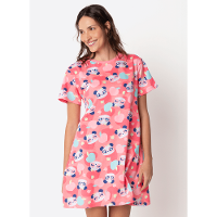 Camisola Manga Curta Algodão Feminina Panda Romântico - 1