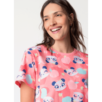 Camisola Manga Curta Algodão Feminina Panda Romântico - 2