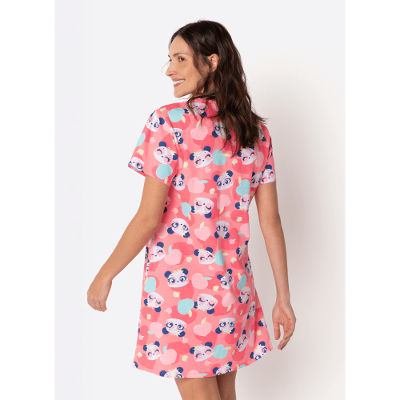 Camisola Manga Curta Algodão Feminina Panda Romântico