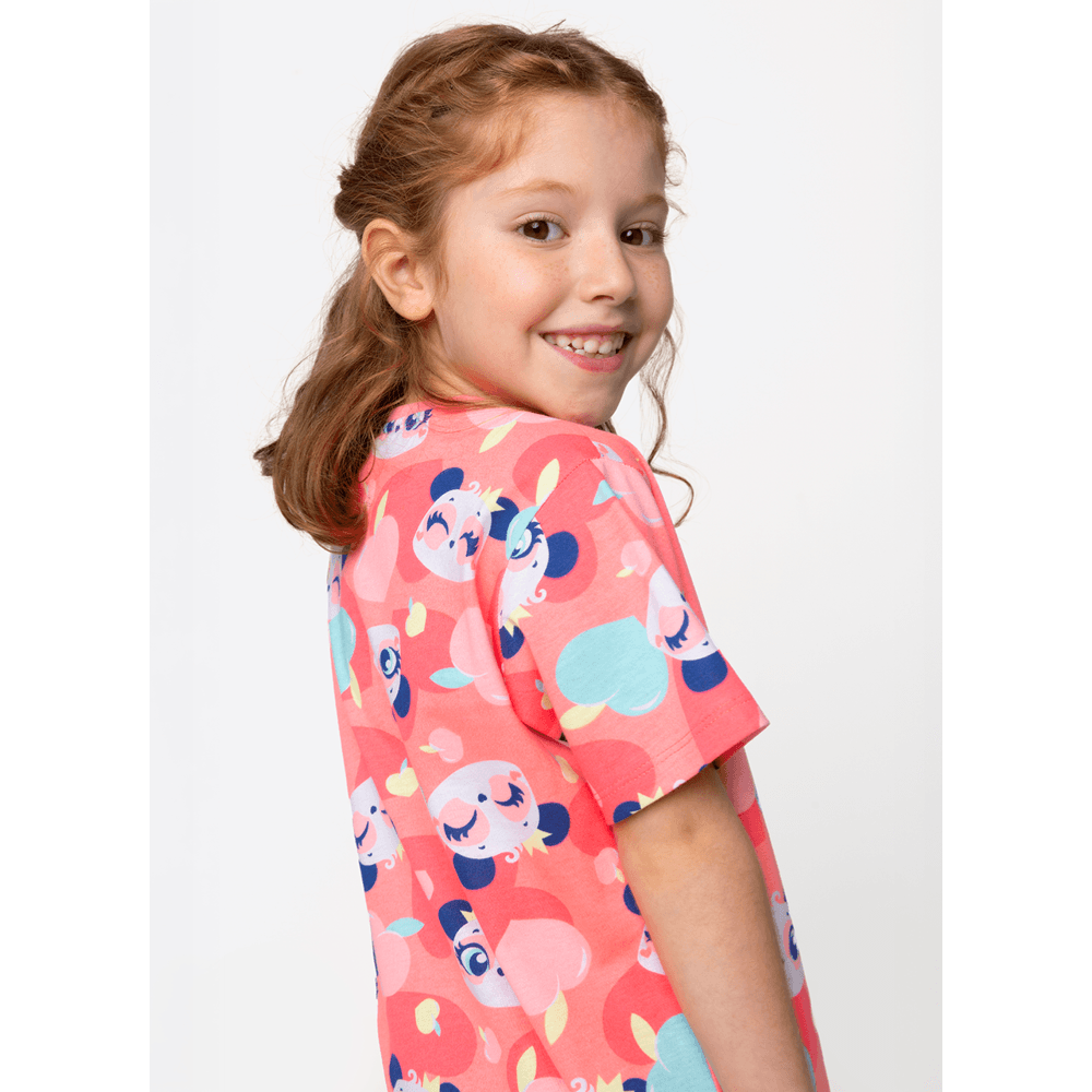 Pijama Manga Curta Algodão Menina Panda Romântico - 4