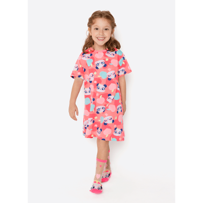 Camisola Manga Curta Algodão Menina Panda Romântico