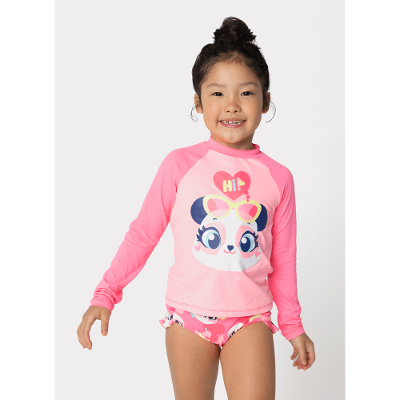 Conjunto Camiseta e Calcinha com Proteção Solar Menina Panda Romântico